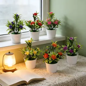 6 Pcs Mini Artificial Potted Plants, Fake Flower Potted with Plastic Pot, Small Faux Plants for Home Office Desk Decor, Artificial Greenery for Shelf, Table, Windowsill, Bedroom, Living Room, Kitchen, Bathroom, Indoor Outdoor Decoration