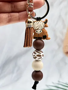 Punk Style Silicone Keychain, Animal Theme Backpack Zipper Decor, Car Key Chain, New Year's Gift, Ideal for Friends, Highland Cow Design, Trendy Cute Keychain
