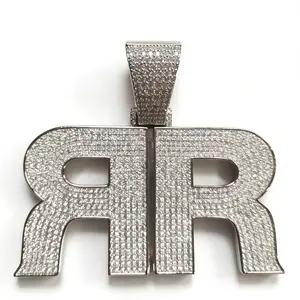 2041 Hip Hop Double R Iced Pendant Rapper Stage Fashionable Jewelry customizable with engraved letters, logos or patterns Bling Statement Neckwear with Shiny Iced Material and Unique Complimentary shipping
