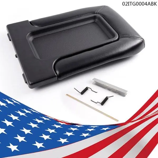 CROSSDESIGN Leather Center Console Lid Repair Kit - Ebony Finish, Built-to-Last Car Interior Stowing Accessory, Direct OEM Replacement for Chevy, GMC, Cadillac Escalade EXT Pickup Truck 2002-2003 & SUVs