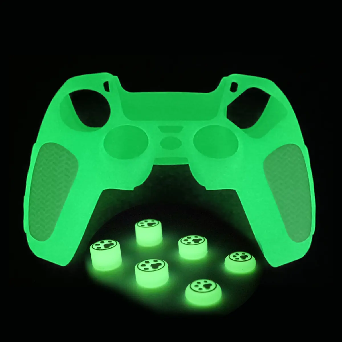 Glowing in Dark Transparent Soft Silicone Skin Cover for PS5 Controller Case Video Gaming Accessories Playstation Accessories with Joystick Grip Caps Game Console Accessories