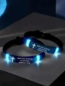 Inspirational Bible Verse Cross Glow-In-The-Dark Bracelet, Christian Faith Silicone Identity Wristband, Unisex Religious Gift