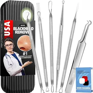 6 Pack Blackhead Remover Tools, Pimple Popper Tool Kit, Professional Blackhead Extractor for Zit, Acne, Whitehead, Comedone on Nose - with Case