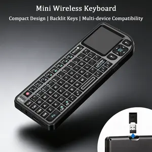 Mini Wireless Keyboard with Touchpad, RGB Backlit, Rechargeable Battery, Flashlight, Compatible with PC, MAC, Htpc, Projector, Smart TV Box, USB Rechargeable Keyboard