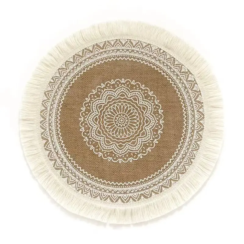 4PCS Round Boho Jute Placemats-38CM Woven Table Mats with Fringe for Dining Table-Kitchen and Home Decor