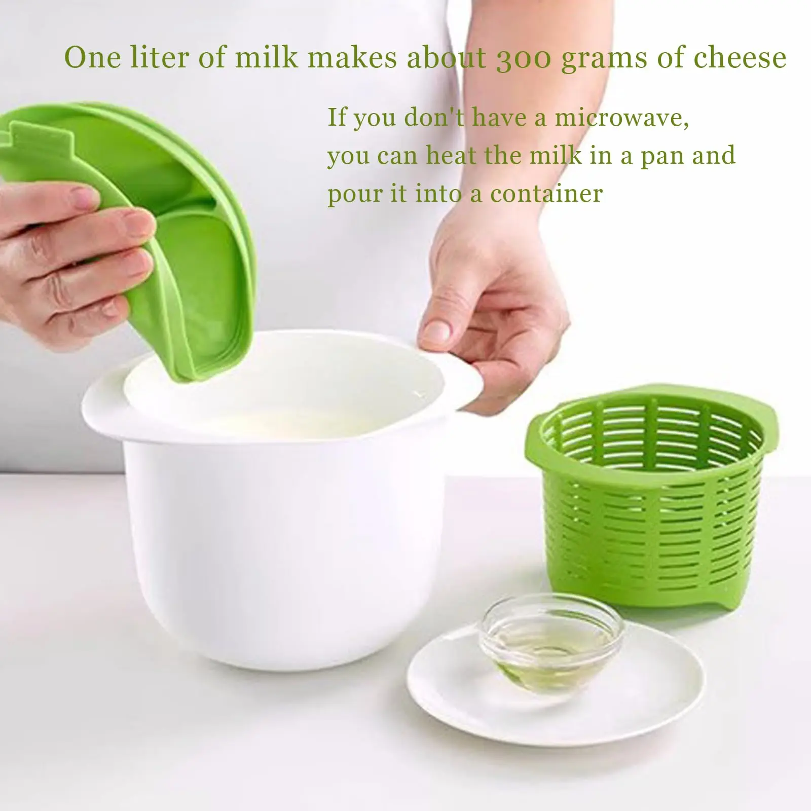 Cheese Making Kit with Mold Set, Cheese Tofu Press Maker with Filter Drain, Easy to Use Home Cheese Making Supplies, Green Cheese Mold Stamper