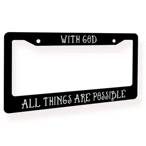 Christian Automotive Registration Plate Holder, "With God All Things Are Possible" License Plate Frame, Religious Car Accessory