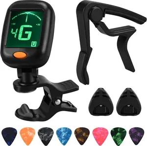 Guitar Capo & Tuner Set, Accessories Including Capo, Tuner, Picks & Pick Holder,  for Guitar Players & Beginners (1 Set)