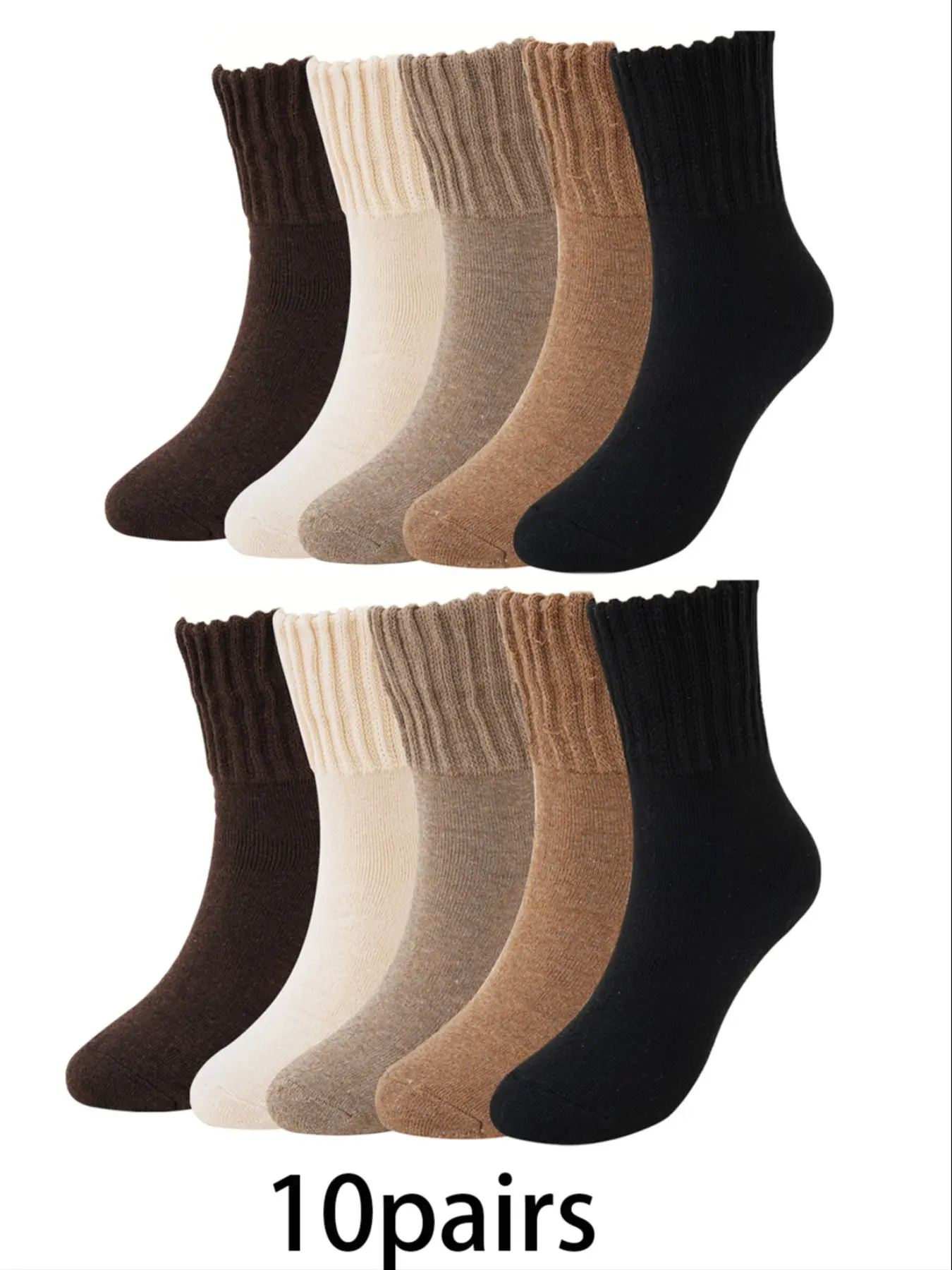 10pairs Retro Plush Fuzzy Knitted Socks Thick Knitted Soft Mid Tube Socks Women's Winter Warm Knitted Socks Solid Socks Soft Texture Socks Cold Weather Sock Set