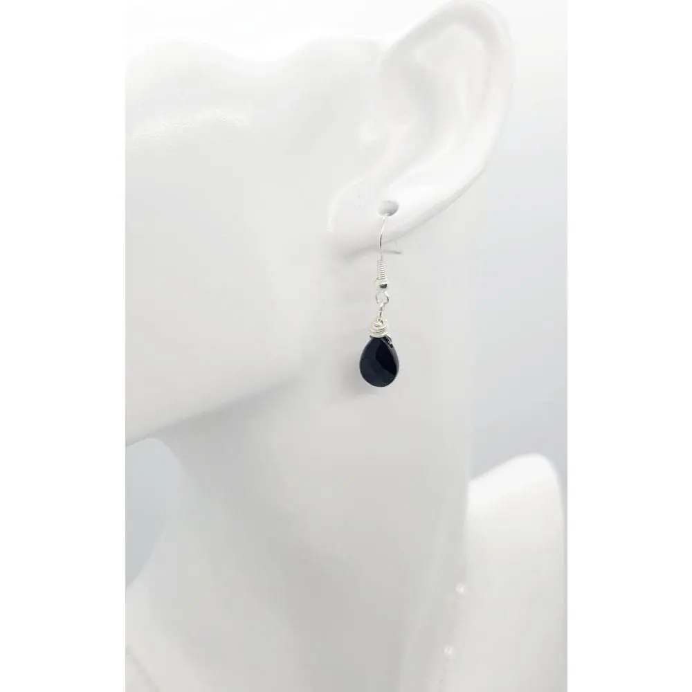 Teardrop Black Onyx Earrings: Sterling Silver Plated Crystal Healing