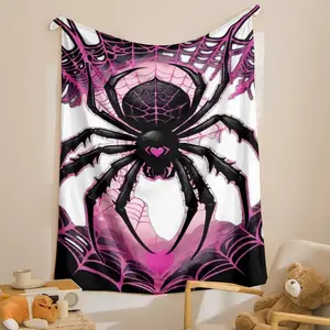 Halloween Spider Print Flannel Blanket, Soft Comfortable Modern Polyester Throw for Bed Sofa Outdoor Travel Gift