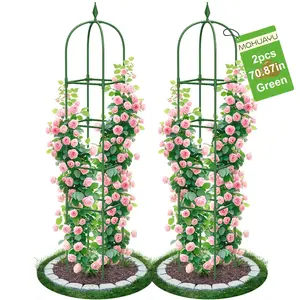 2 Pack Garden Obelisk Trellis for Climbing Plants, 71" Metal Rustproof Plant Support Rose Trellis, Tower Potted Cages for Flowers Fruits Vegetable Vines Indoor & Outdoor, Green(4 Tiers)