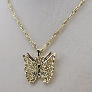 (176) butterfly with colors pendant and chain 18 inches.
