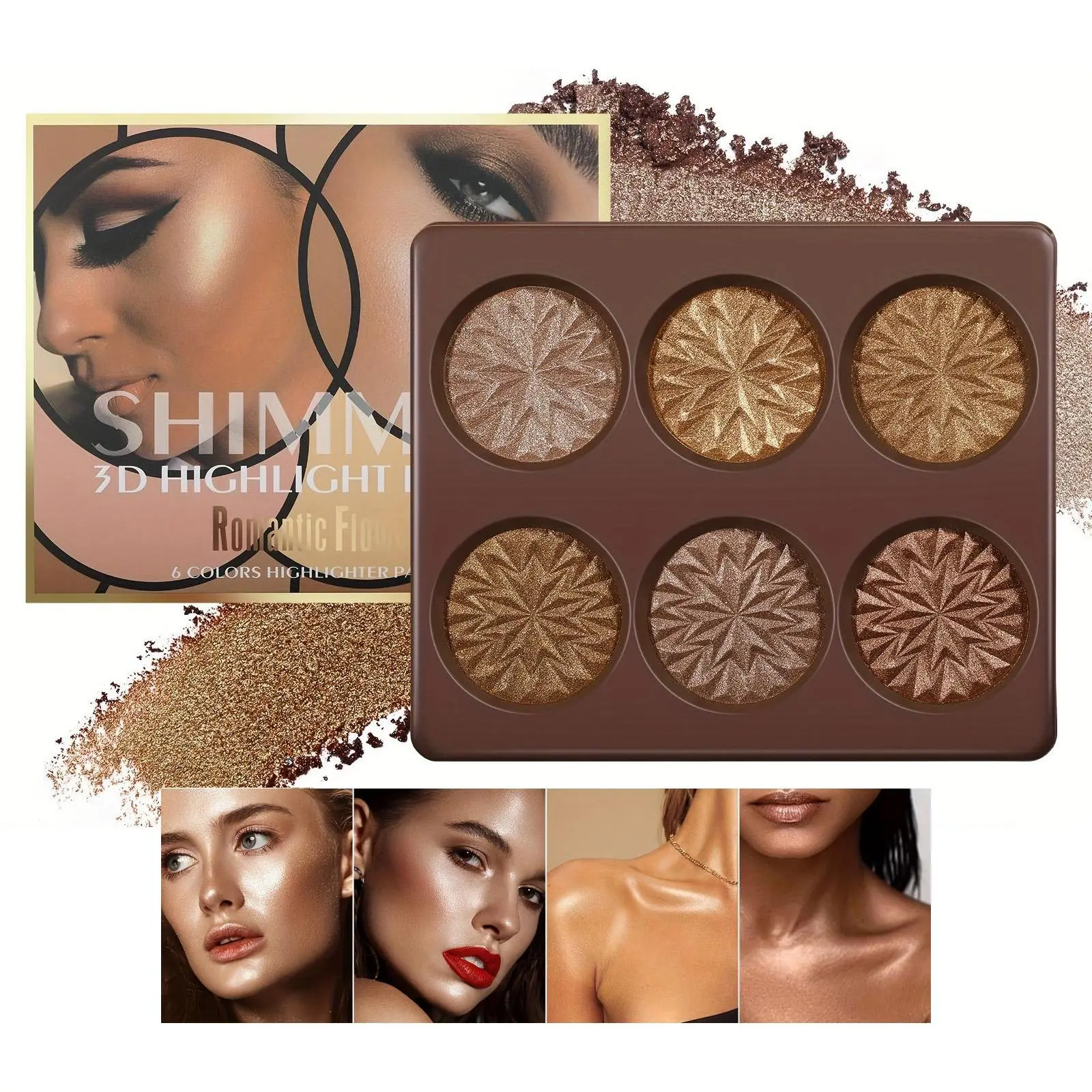 6 Color Highlighter Palette, Long Lasting Shimmering Glowy Highlighter Powder, Facial High Shine Makeup Highlighter Palette, Glitter Highlighter, Suitable for Party, Cosplay, Shimmer Pigment Palette, Cosmetic