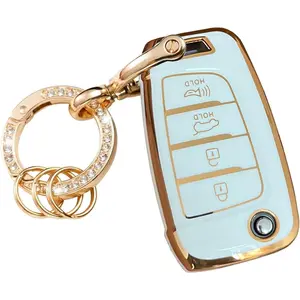 for Hyundai Key Fob Cover with Keychain Fit for Hyundai Elantra Accent Elantra GT Kona Santa Cruz Santa Fe Sonata Tucson Veloster (White)