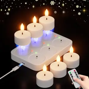 6Pcs Cordless Rechargeable Flameless LED Tea Lights with Charging Station, Remote Control, Timer, Realistic Flickering White Glow for Home, Christmas Decor (All Seasons Festive & Party Supplies)