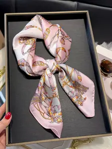 Chain Print Square Scarf, Fashionable Soft Lightweight Scarf for Women, Casual Versatile Accessories for Daily Wear, Fashion Accessories for Party, Daily Clothing Decor, Scarf Head Wrap, Neck Scarf