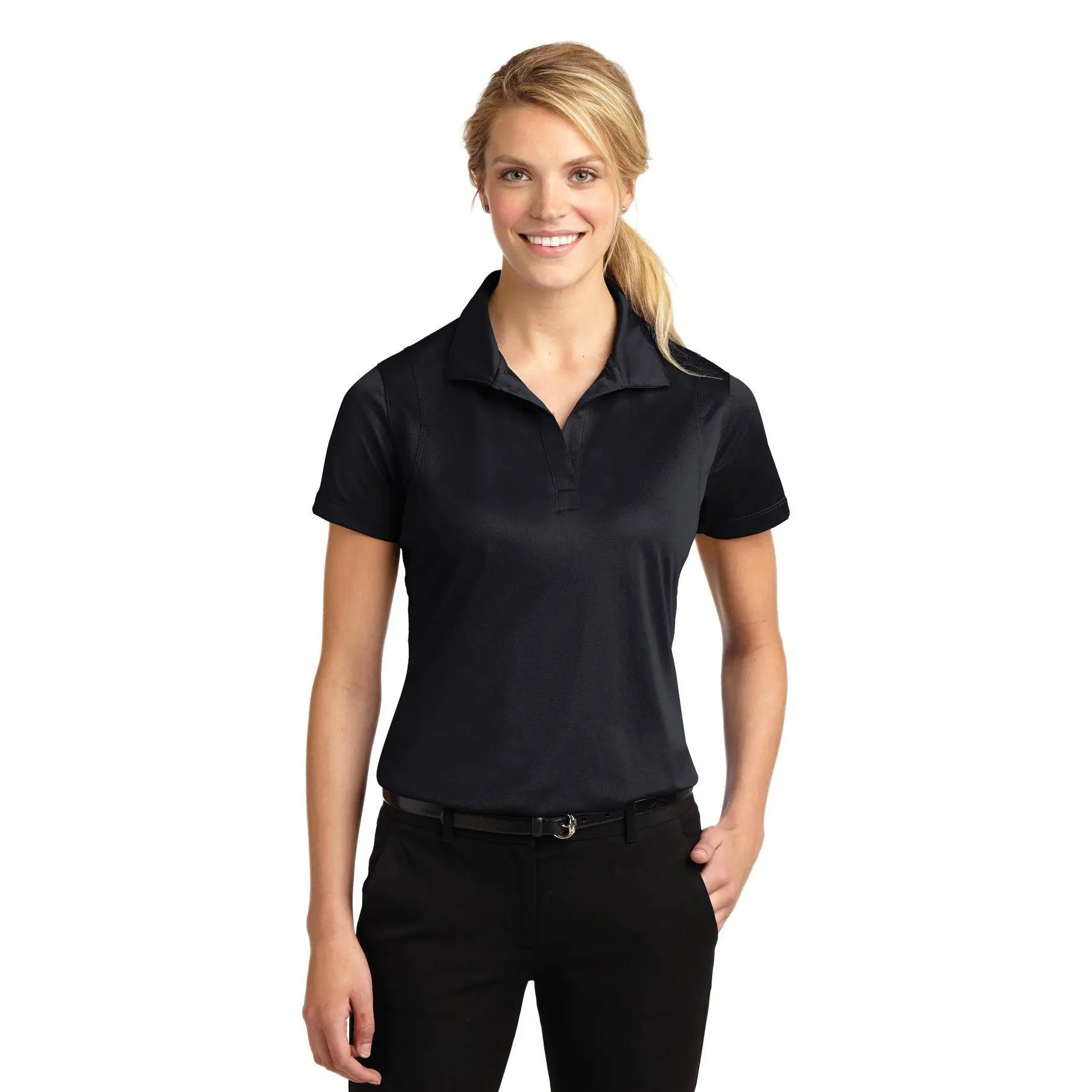 Women's Fitted 3.8oz Micropique Sport-Wick Collared Neck Athletic Shirt - LST650, Plain, Moisture-Wicking, Breathable, Performance Golf Workwear Uniform, Sporty Tops, Athletic Shirts, Sporty Sports Tops