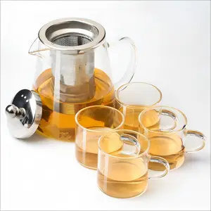 High-Temperature Borosilicate Glass Teapot, Stainless Steel Filter, Single or Set of Four Cups, Pearl Cotton Packaging, Clear, Tea Gift Set, Tea Sets