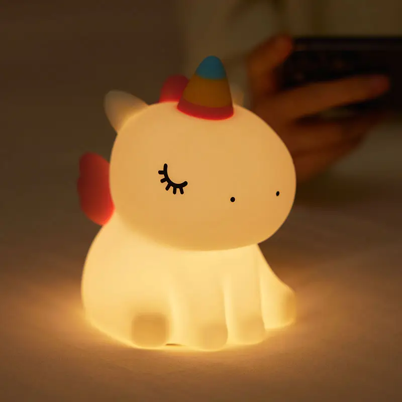 ICARER FAMILY LED Squishy Unicorn Night Light for Kids - Cute Nursery Lamp, Rechargeable Touch Lamp for Breastfeeding, Bedroom - Silicone Unicorn Dimm