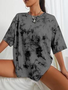 【plus size】 tie dye print drop shoulder tee, fashion loose casual round neck half sleeve t-shirt for daily outdoor wear, graphic tees women, women plus clothing for summer, women's t shirts, womenswear