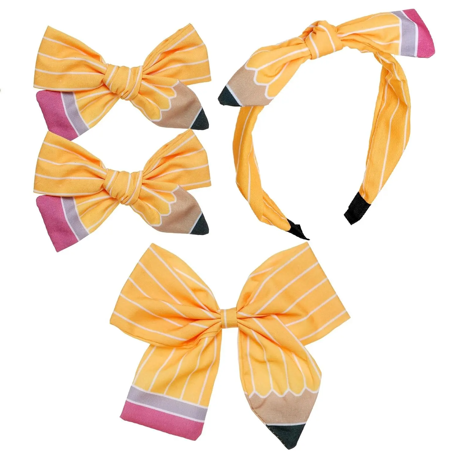 4PCS Back to School Hair Bow Clips & Headband Set for Girls, Pencil Hair Bows, First Day of School Hair Accessories, Kindergarten School Outfit Accessories, Cute Gift for Toddlers & Kids