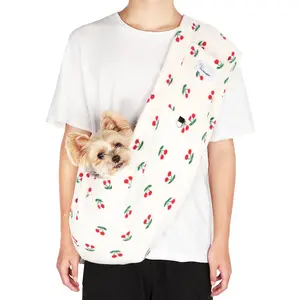 Pet Carrier Sling for Cats and Small Dogs – Hands-Free Cat Carrier with Storage Pocket, Machine Washable Dog Sling, Ideal for Indoor & Travel (Cherry) safety hook cotton lining