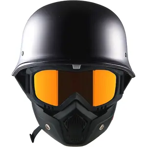 Vintage German-Style Half Shell Motorcycle Helmet - DOT Approved, Quick Release, Moisture-Wicking, Scratch-Resistant, Built for the Long Haul, High-Speed Autobahn Motorcycle Accessory