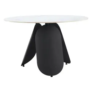 Toru Stone & Steel White Round Dining Table