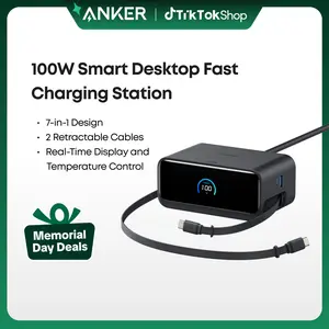 [Limited Offer]Anker Nano 7-in-1 USB-C Charging Station with 2.3ft InstaCord, 3 USB-C, 3 AC Outlets, 1 USB-A, 100W Desktop Power Strip for iPhone 17/16, MacBook, and More, Perfect for Multitasking
