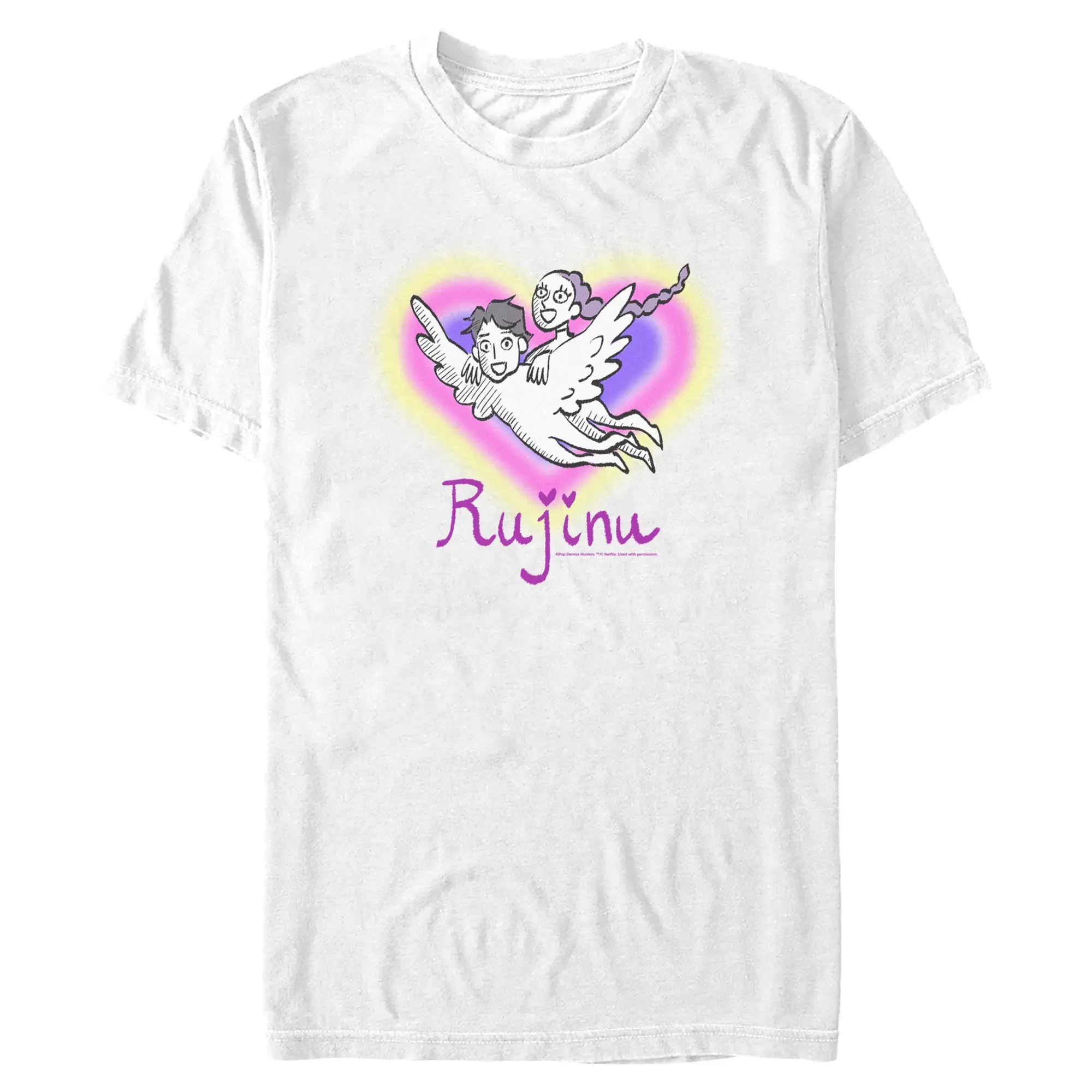 Men's Casual Short-Sleeve Tops - KPop Demon Hunters Rujinu Fan Art Colorful T-Shirt with Heart Design
