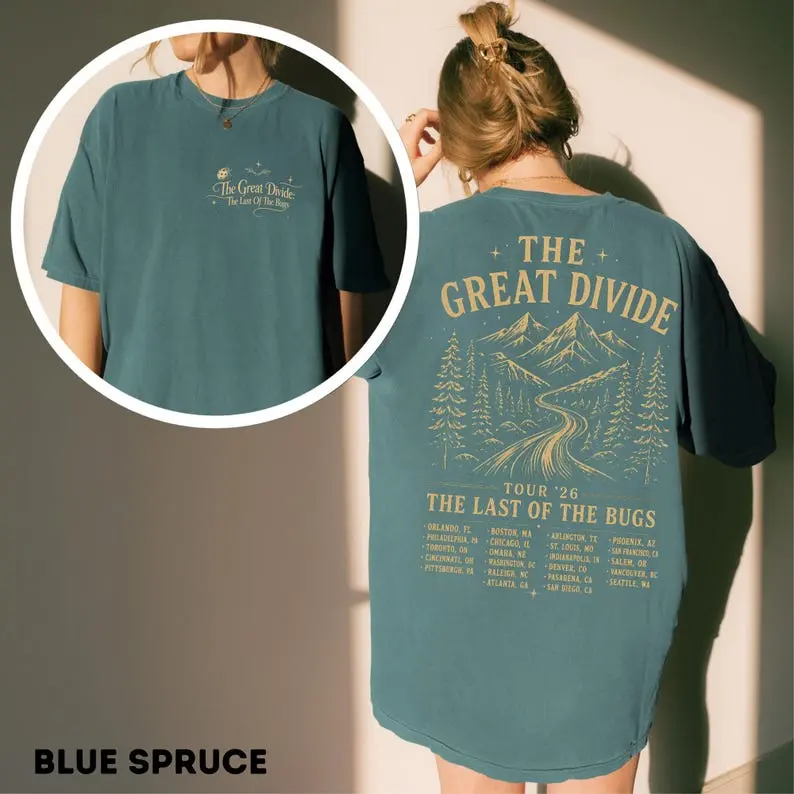 The Great Divide Tour 2026 Shirt - Last of the Bugs Vintage Tour Map Graphic Tee, Retro Mountain Hiking Concert Merch Top, Heavyweight Cotton Oversized Apparel