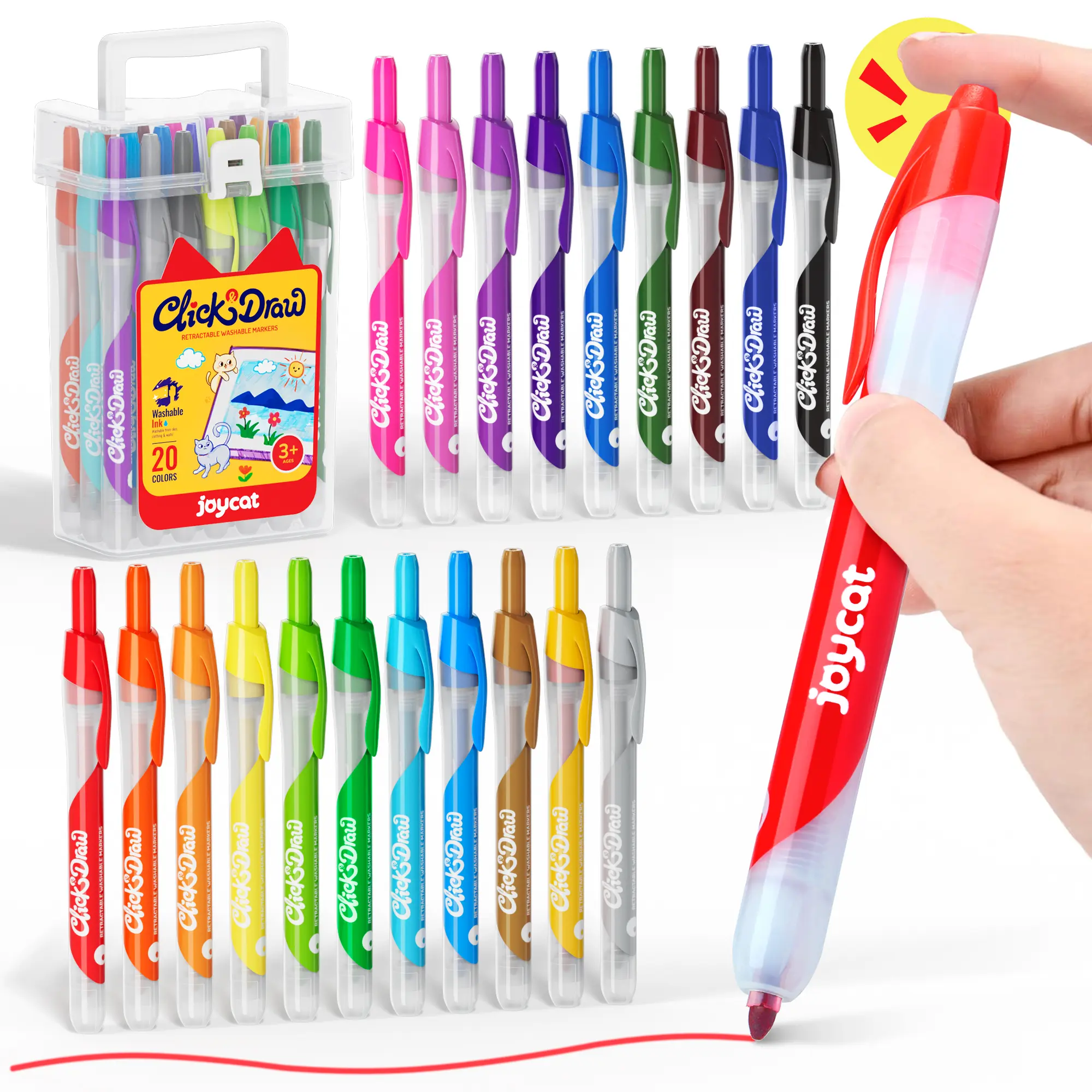 JoyCat 1-Hand Click Drawing Markers, Retractable Tip, Washable Art Markers, Watercolor Arts & Crafts Supplies for Ages 4+, Easter Gifts for Kids summerwins, Colorful Marker Pen, Drawing Tools