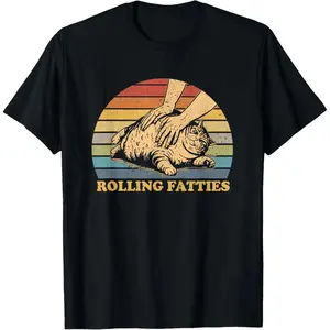 100% cotton Cat Rolling Fatties Funny Unisex-Adults and Kids Black Polyester Cartoon Animal Cat T-Shirt