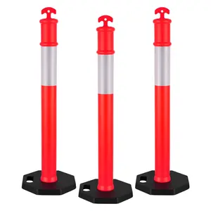 Three Packs Of Traffic Delineator Posts, 48-Inch Tall Barrier Poles With Heavy Weighted Bases, Durable Cones For Roadwork Safety, Construction Sites, Parking Lots, Channelization And Temporary Traffic Control