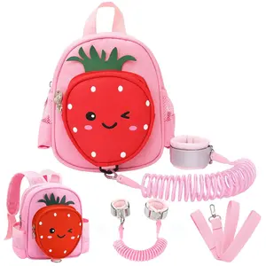 Toddler Backpack with Leash, 4 in 1 Kids Mini Backpacks with Anti Lost Wrist Link, Cute Child Harness Bag Rein for Outdoor, Strawberry Back Pack Rope Tether for Baby Girls Aged 1-3 Years (Pink)Gift.