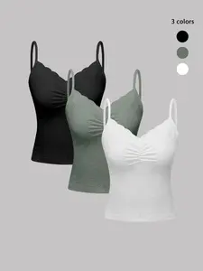 Women's Contrast Lace Ruched Cami Top, Casual Sleeveless Crop Eyelet Embroidery Top for Daily Wear, Ladies Clothes for All Seasons, Soft Top Women, Womenswear