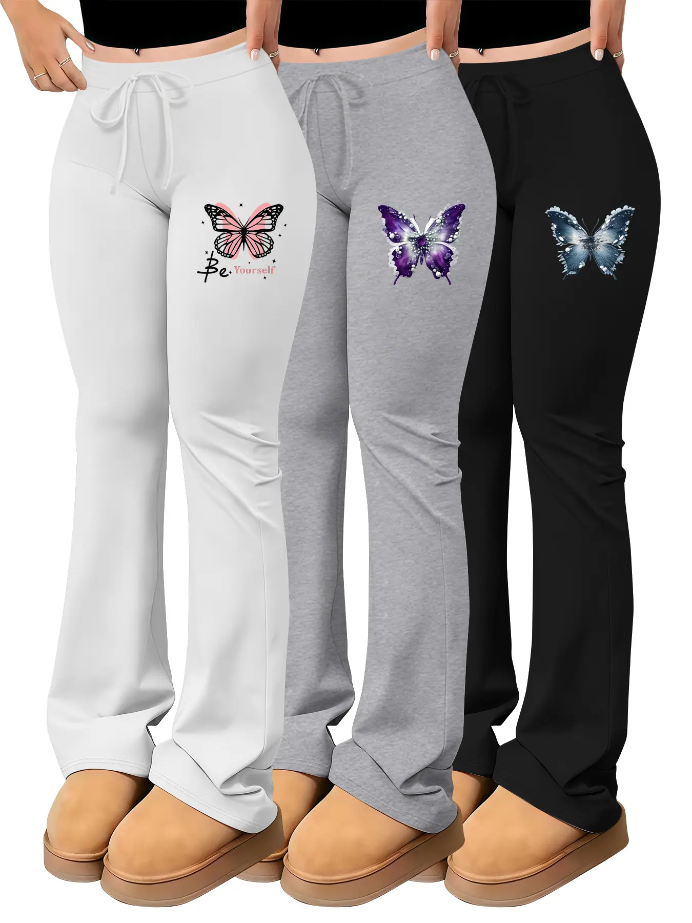 3-Piece Set Fashionable Women's Pants Set Realistic Style Butterfly Embroidery/Print Pattern Cool, High-End, Edgy Style, Lively and Exqe Atmosphere, Suitable for Daily Casual Wear for Women, Womenswear, Casual Matching Sets, Summer Matching Set