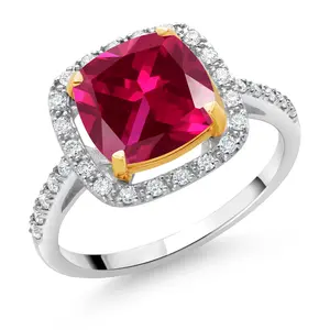 2-3 Cttw Gemstone Birthstone and Lab Grown Diamond Halo Engagement Ring for Women | 925 Silver 10K Yellow Gold | Cushion 8MM | Wedding Anniversary Ring