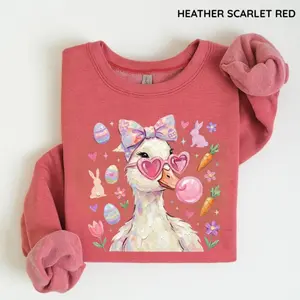 Cute Easter Goose Sweatshirt, Heart Sunglasses Bubblegum Goose Shirt, Pastel Eggs Carrots Spring Farm Animal Graphic Tee, For Men and For Women