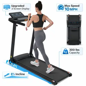 300LBS 8% Incline Walking Pad Treadmill with Adjustable Triple-Screen Display 10MPH Max Speed 3.0HP Motor Bluetooth Speaker USB & Type-C Charging Foldable Running Machine for Home Use