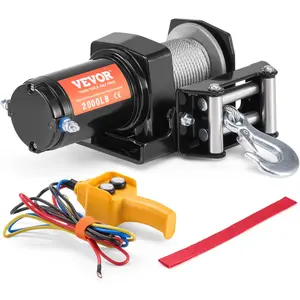 VEVOR Electric Winch, 2000 lb Line Pull Capacity, 12V DC ATV/UTV Winch with Φ5/32 in x 39 ft 7 Strands Steel Cable Roller Fairlead Wired Remote Control, IP55 Waterproof for Towing UTV ATV Off-Road