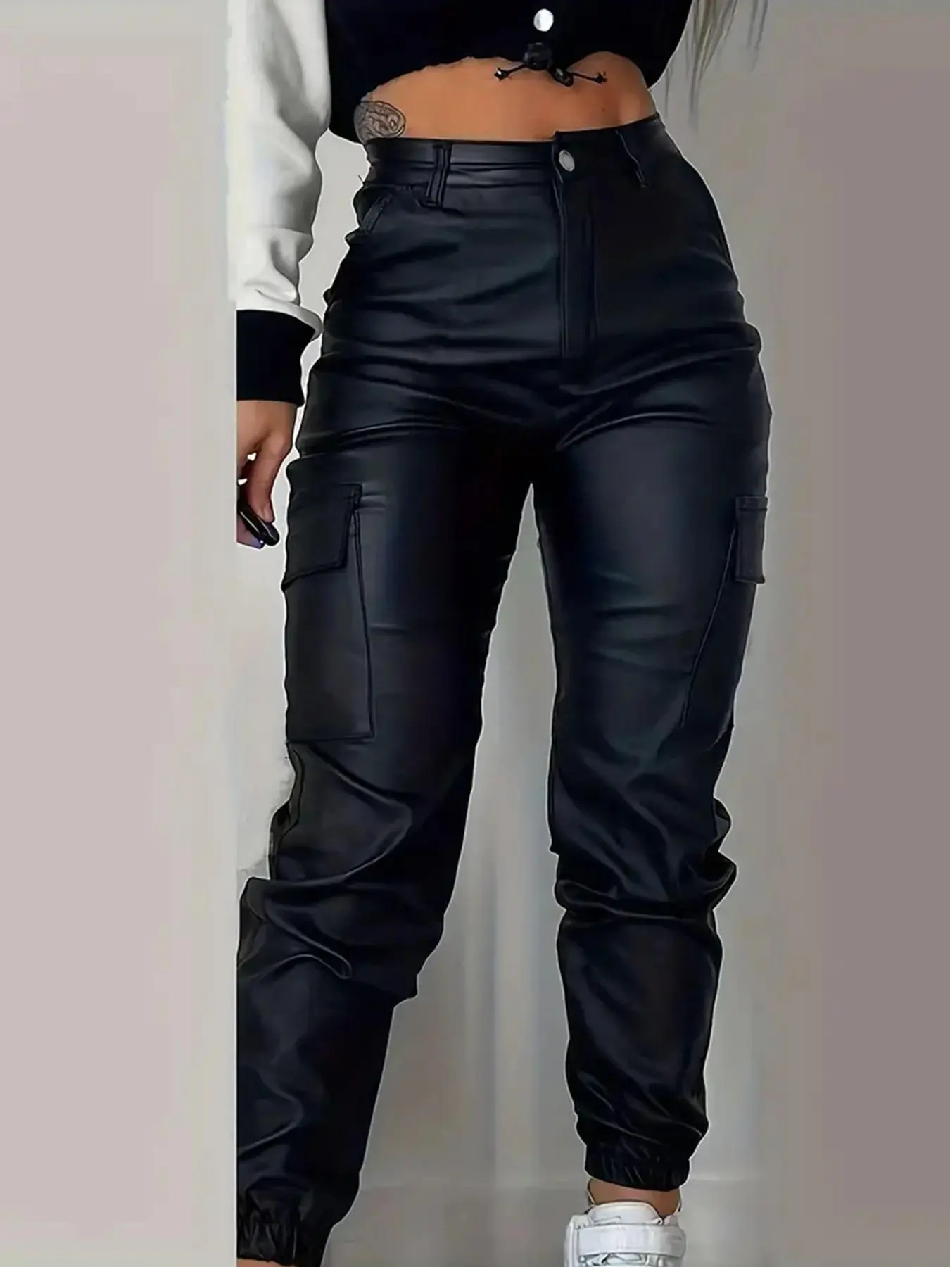 Women's Plain Pocket Button Fly Cargo Pants, Casual Streetwear Trendy Trousers for Daily Wear, Ladies Bottoms for All Seasons, Casual Fashion Trousers, Casual Style Bottoms