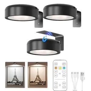 3-Pack Magnetic Picture Lights with Remote, Rechargeable Dimmable Timer Rechargeable Wall Sconces, Decorative Wall Lamp for Art & Paintings Led Decoration Lamp Led Atmosphere Lamp Led Corner Lamp Adjustable Rgb Lighting