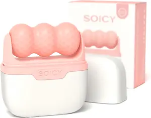 SOICY S30 2-in-1 Ice Roller & Dermaroller - Pink Facial Skincare Tool with V-Shaped Double Head for Face Lifting Massage, Lymphatic Drainage