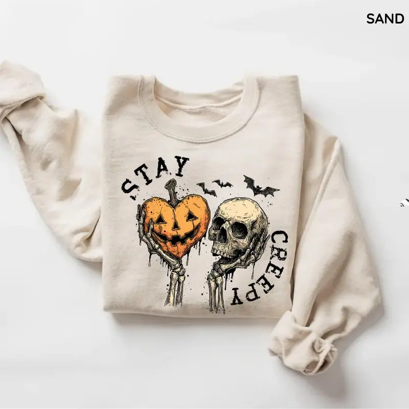 Gildan Stay Creepy Sweatshirt, Retro Dripping Heart Halloween Sweater, Skeleton Hand Spooky Graphic Sweatshirt, Grunge Horror Sweatshirt, Vintage Fall Gift Gift For Women