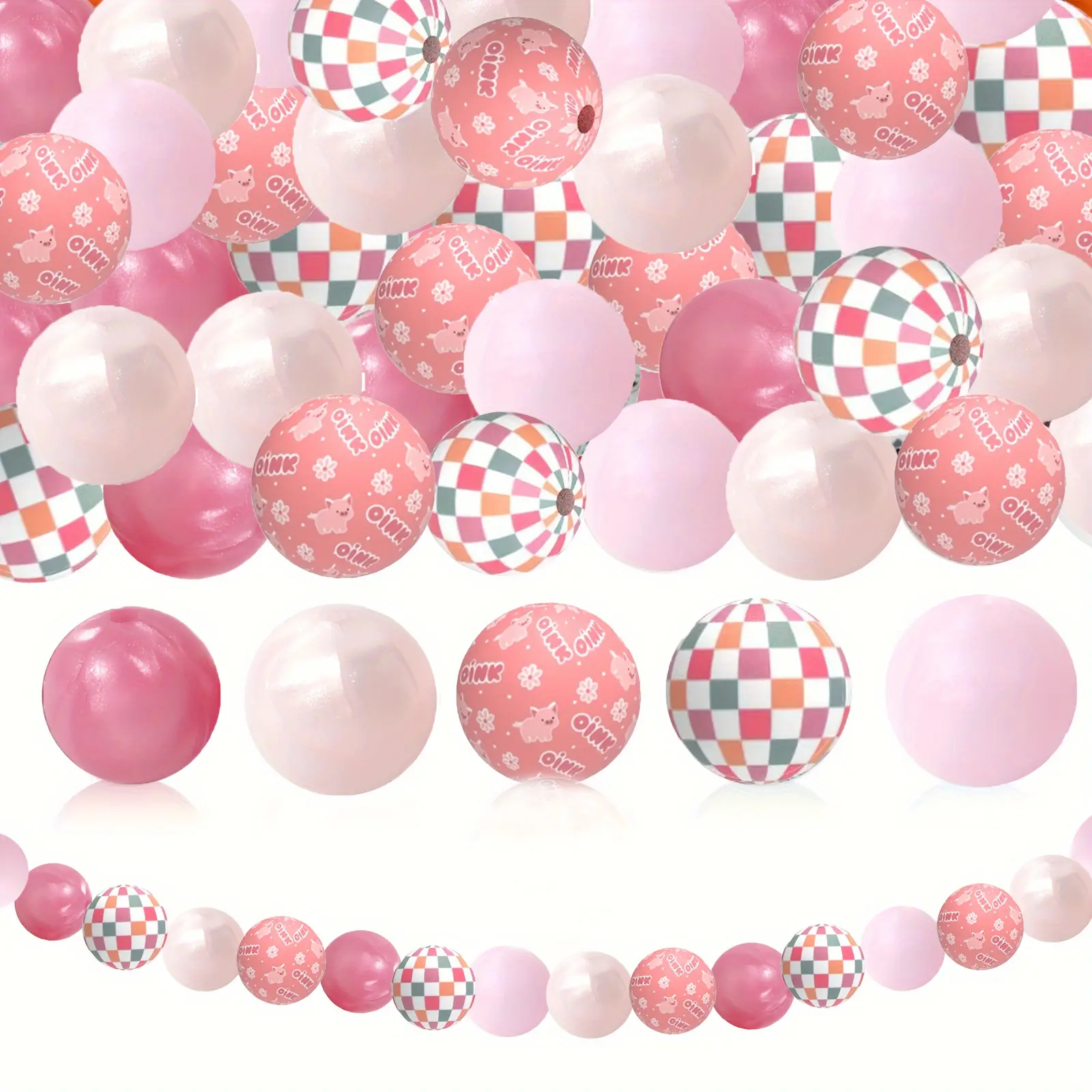 50 Playful Pig-Print & Colorful Checkered Silicone Beads, Jewelry Making Supplies for DIY Keychains, Crafting Beads Jewelry Making Projects