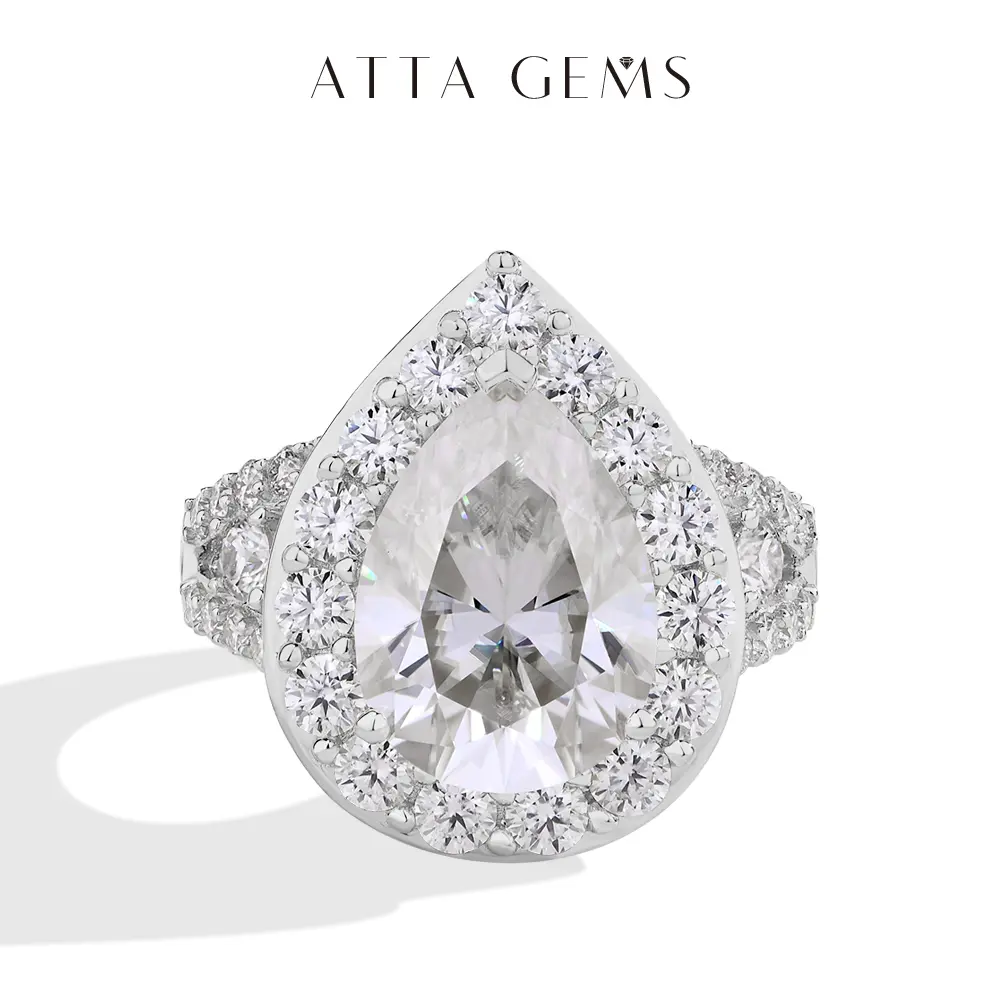Women's Moissanite Engagement Ring, Elegant Pear Cut 14x10mm D Color VVS1 Stone with Sparkling Marquise Accents - Anniversary Marriage Ring, Engagement Ring Styles, Sparkling Moissanite