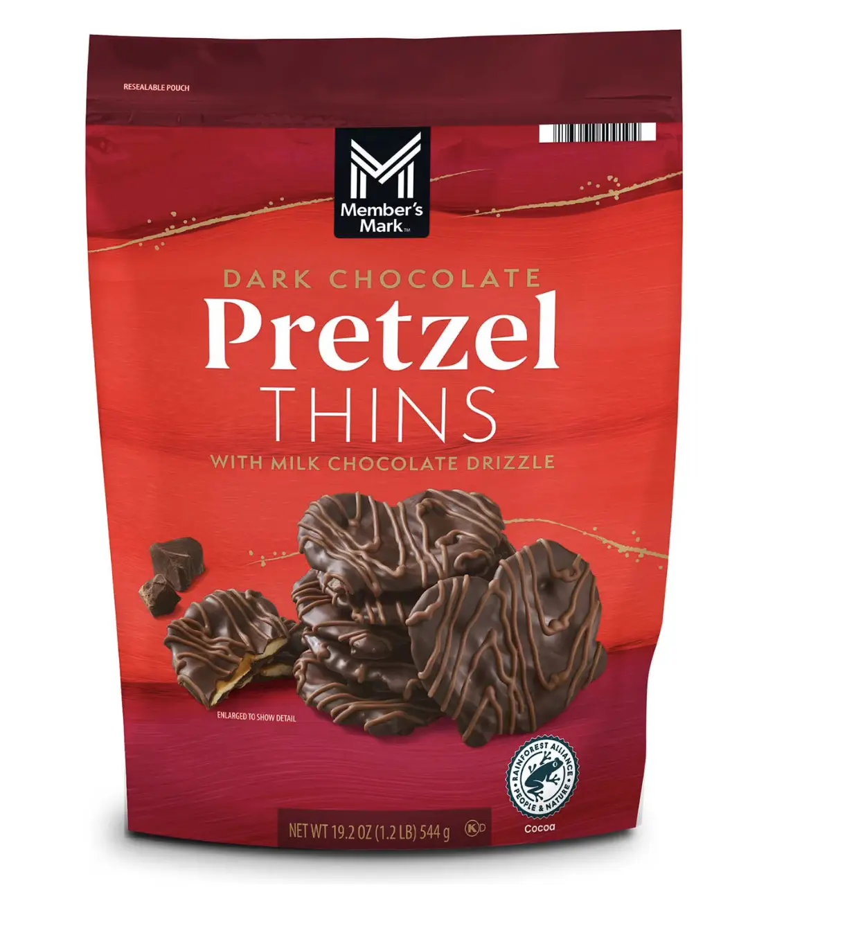 Dark Chocolate Pretzel Thins Snack - Sweet-Salty Twist, Crunchy Texture, Milk Drizzle Topping, 19.2oz Bag