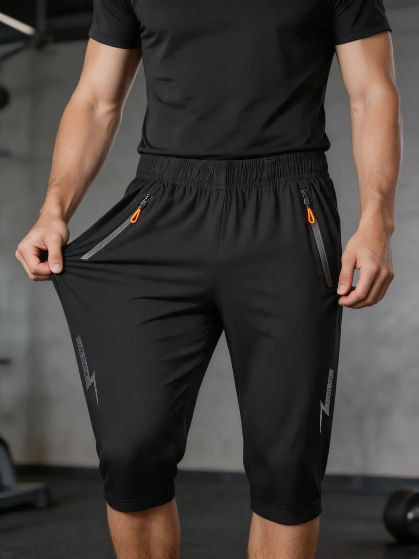 Summer Men's Casual Athletic Capri Pants, Elastic Waist, Fitted, Quick-Dry, Ideal for Running, Fitness and Workout, Cool and Comfortable